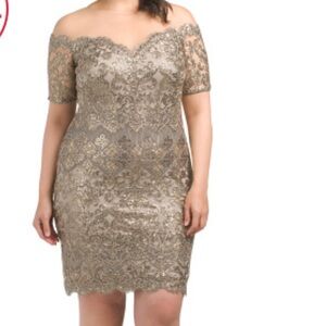 TADASHI SHOJI OFF THE SHOULDER METALLIC DRESS size 14 brand new 🆕 with tags 🏷️